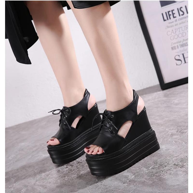 Fashion 16CM Super High Heels Wedges Women Sandals 14CM Summer Thick Bottom Peep Toe Platform Female Sandals Sexy Party Dress Show Shoes