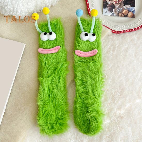 1 Pair Cartoon Socks Funny Expression Decoration Animal Big Eyes Thick Fuzzy Plush Warmth Retention Fall Winter Floor Socks Holiday Gift