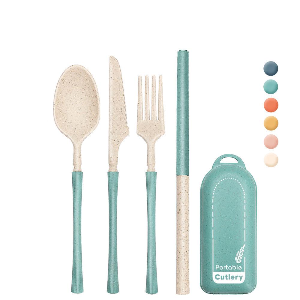 4Pack Reusable Travel Utensils Set With Case Portable Folding Cutlery Set for Picnic Camping Wheat Straw Spoon Fork Knife Straw