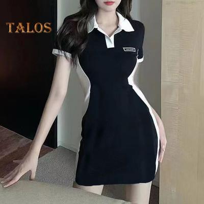 Mini Abito Camicia da Donna a Maniche Corte Colorblock con Collo Abito Estivo Casual Bodycon Scollo a V Abito Corto per Festa Club