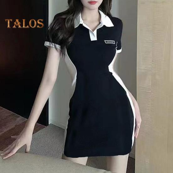 Dámské mini košilové šaty s krátkým rukávem, barevně blokované šaty s límečkem, letní ležérní šaty s výstřihem do V, bodycon šaty, párty klubové krátké šaty