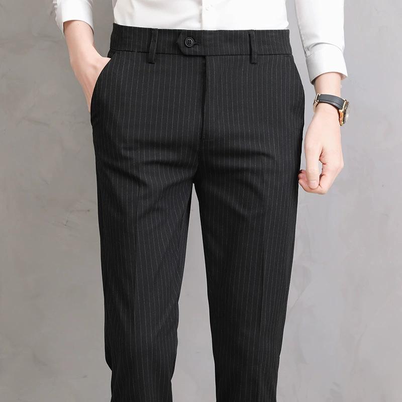 Spring and Summer Striped Men's Casual Pants Korean Version Slim Fit Small Straight Leg Western-style Pants Fashionable Elastic Long Pants for Men
