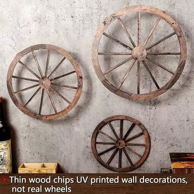 Vintage Wooden Wheel Wall Decor Indoor Hanging Ornament 30x30x0 5cm Adhesive Dot Mounting Without Rope Hook Rustic Style