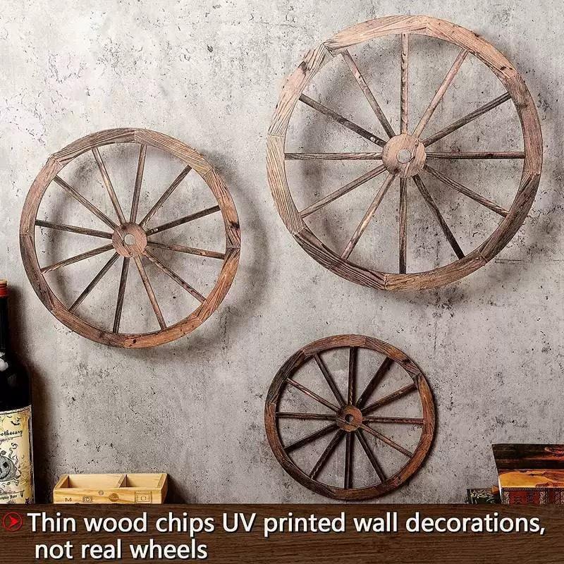 

Vintage Wooden Wheel Wall Decor Indoor Hanging Ornament 30x30x0 5cm Adhesive Dot Mounting without Rope Hook Rustic Style One Size