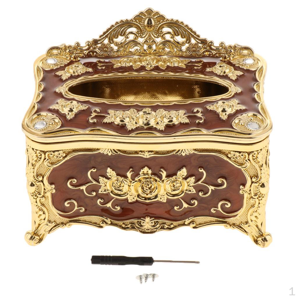 

Golden Luxury Rose Pattern Acrylic Napkin Holder European Style Tissue Box Case