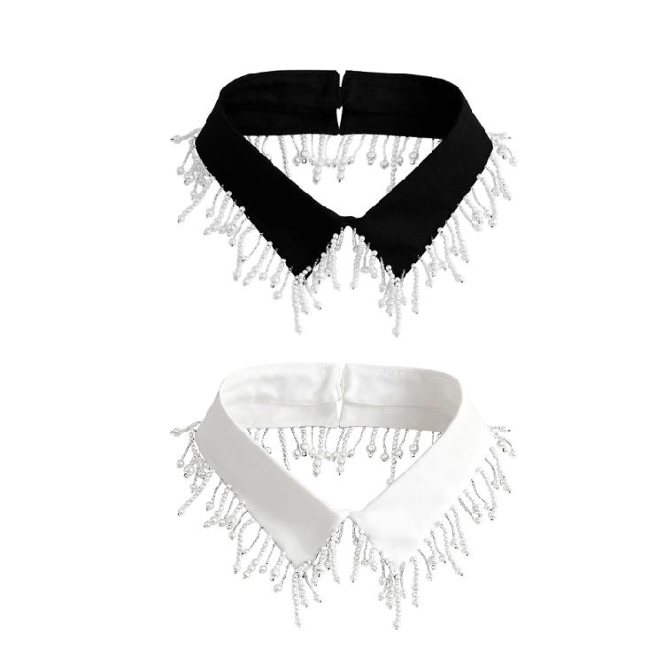 Elegant Pearls Beaded Bib Faux Collar Half Shirt for Women Lapel False Collar Detachable Collar Neckline Choker Necklace