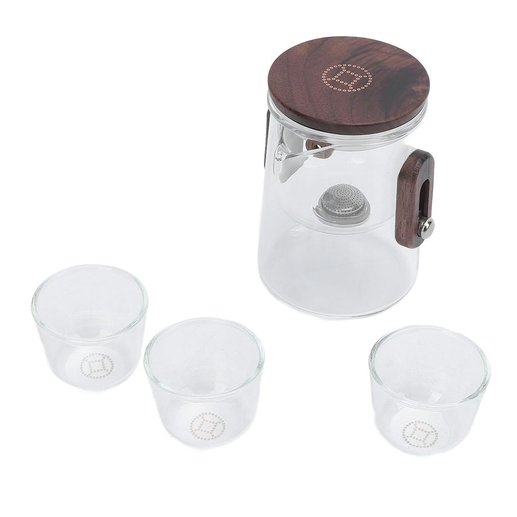 Glass Teapot with Strainer 330ml Magnetic Filtration Pot Water Separation Glass Teapot with 3 Cups for Home Outdoor Office