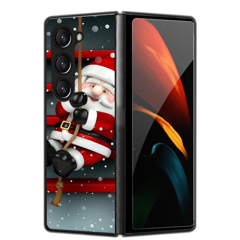 Christmas Case For Samsung Galaxy Z Fold 6 5 4 3 Cover Fold5 Fold4 Lovely Black Hard Plastic PC Cover For Galaxy Z Fold5 5G Case