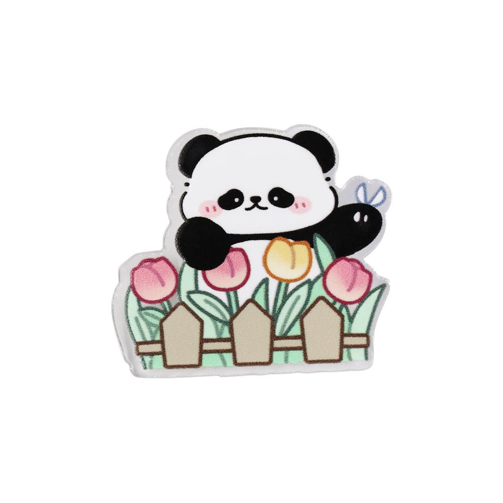 Fashion Panda Acrylic Panda Pin Cute Bear Flower Panda Brooch Cartoon Breastpin Animal Badge Unisex