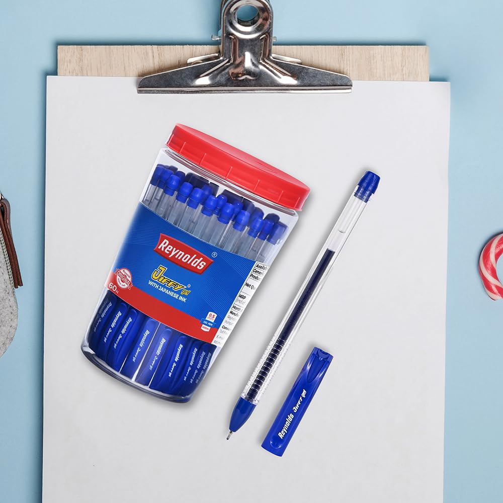 Reynolds JIFFY Gel Pen Blue 0.5 mm Tip Pack of 1 for Office, School & Home Writing 60 pcs