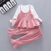 1-4 Years Kids Girls Spaghetti Strap Dress Set Long Sleeve Shirt Pants and Dress 3pcs