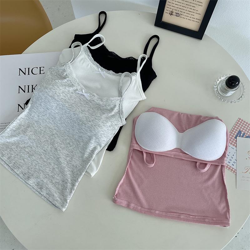 Sweet Sister Pure Desire Lace Bow Strap with Chest Cushion Back Heart Female Summer Wear Slim Body Inside The Top Woman