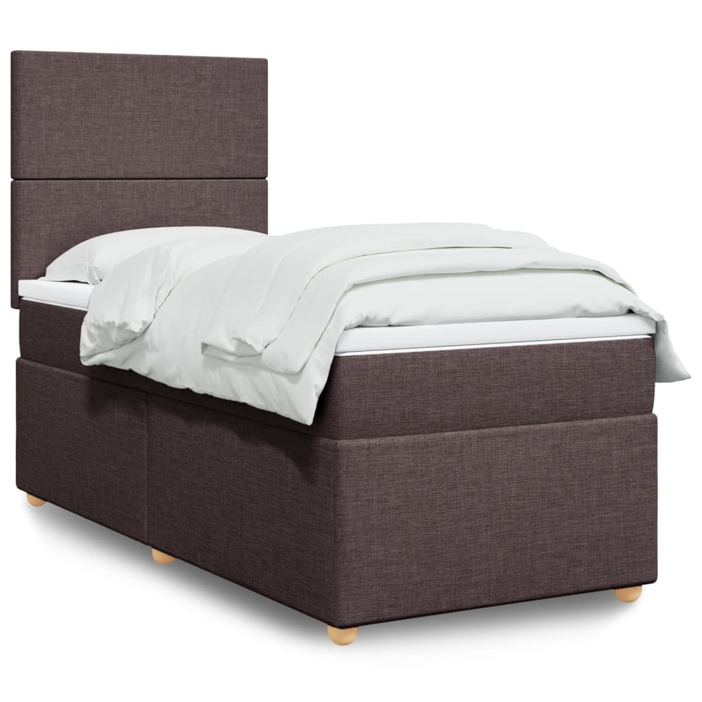 Box Spring Bed with Mattress Dark Brown 90 x 190 cm Fabric