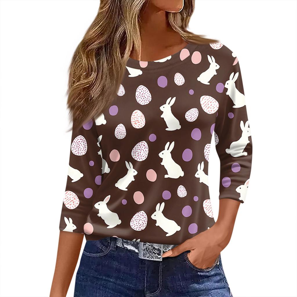 Damen T-Shirt mit Weihnachtsdruck, 3/4-Ärmel, für den Alltag, Wochenendmode, Basic, Rundhalsausschnitt, normales Oberteil