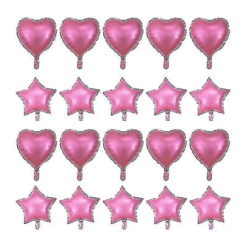 20pcs Metallic Aluminum Foil Heart Star Balloon Birthday Wedding Party Decoration Balloon(pink, 10pcs Heart Shaped+10pcs Star Shaped)