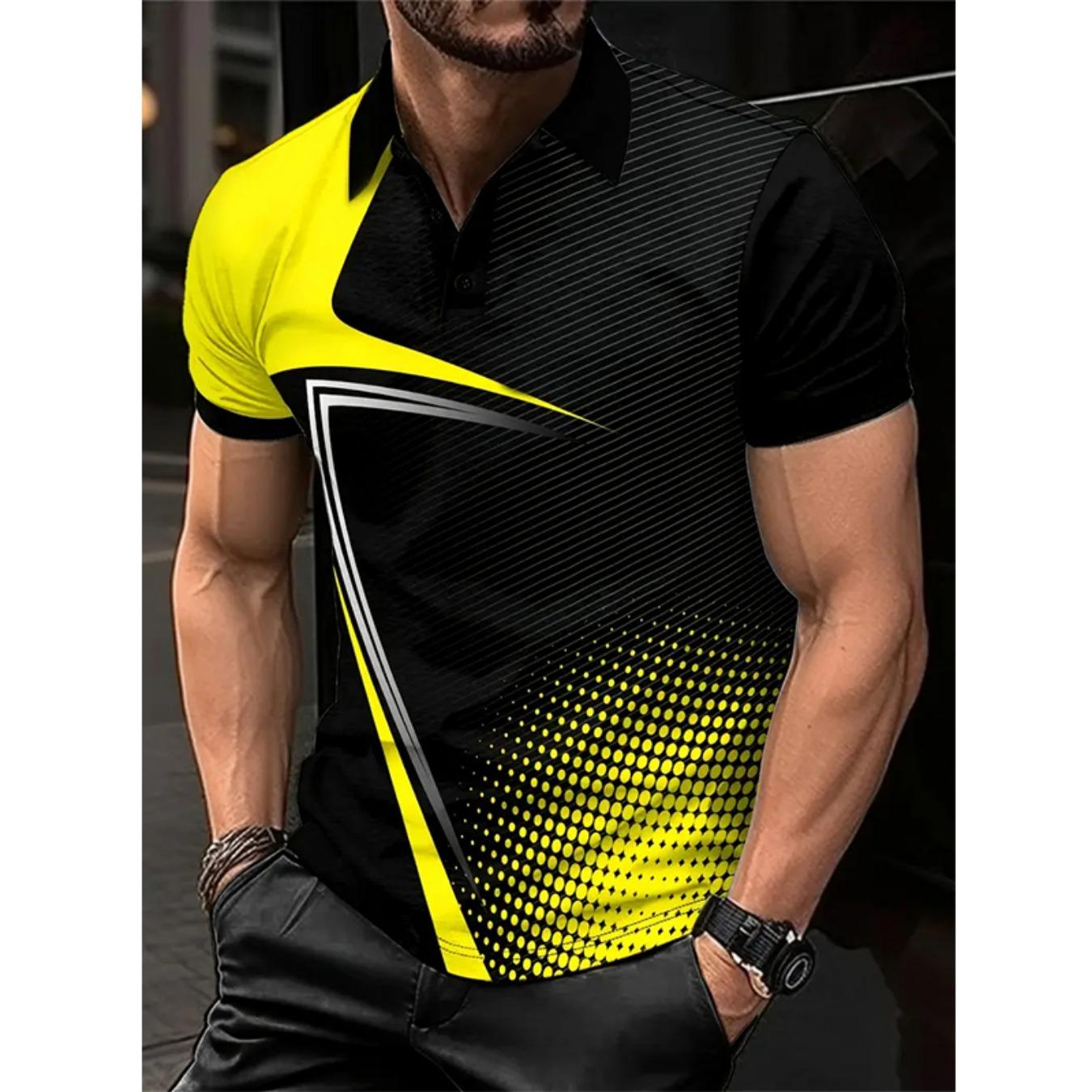 Business Men s Golf Polo Short Sleeve Stripe Polo Shirts Outdoor Casual Daily Streetwear Summer 3D Print Micro-elastic Polyester S