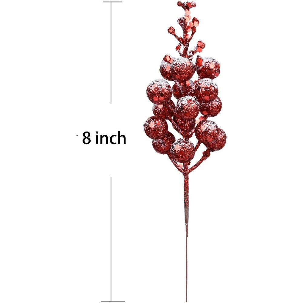 16 Pack Christmas Glitter Berries Stems, 8" Artificial Christmas Picks Snowy Berry Stems for Christmas Tree Ornaments, DIY Xmas Wreath, Crafts,Holiday