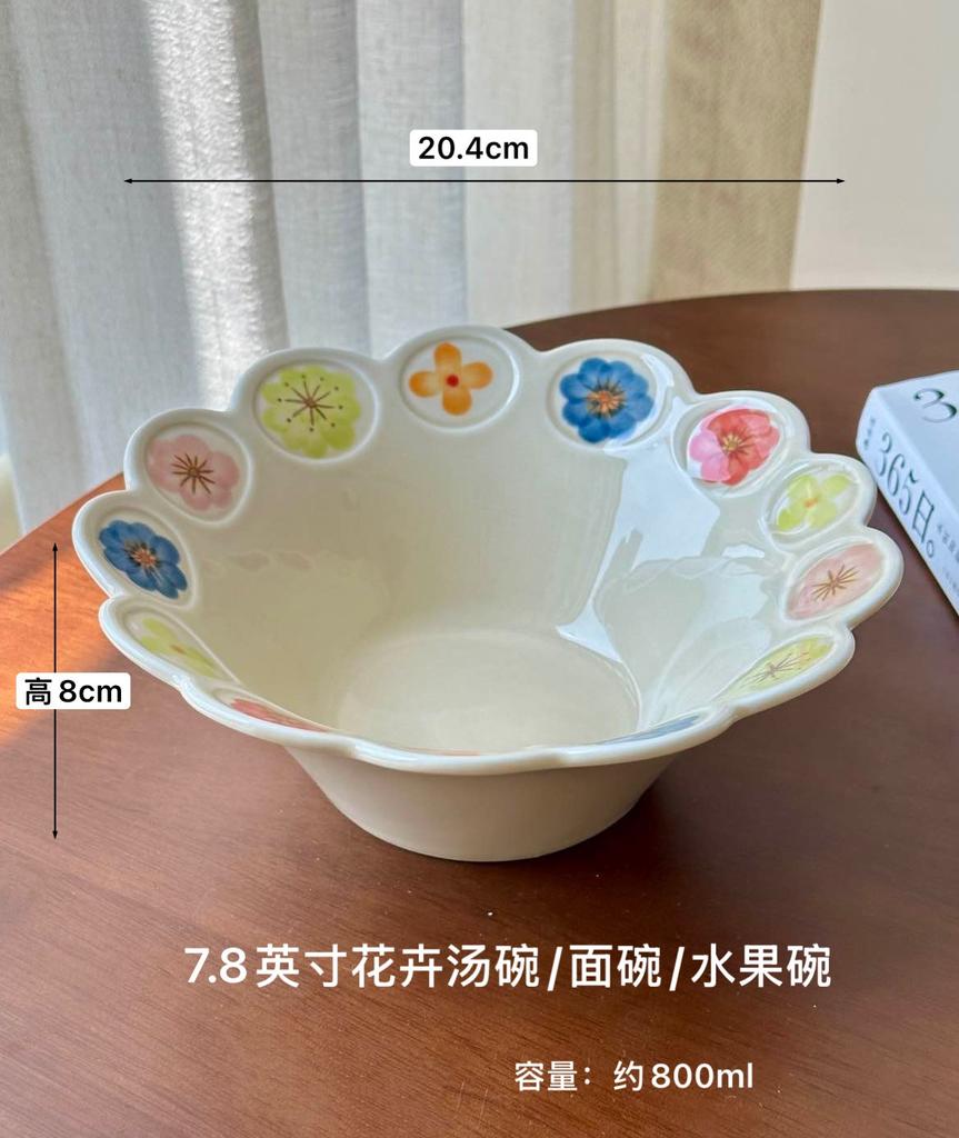 1Pc Healthy Underglaze Painted Ceramic Plates Exquisite Floral Pattern Porcelain Tableware Fruit Salad Bowls Kitchen Accessories