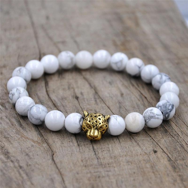 Herren Steinperlen Armband Leopard Anhänger Design Modisches Charm Natürliche Steinperlen Armband Geschenk