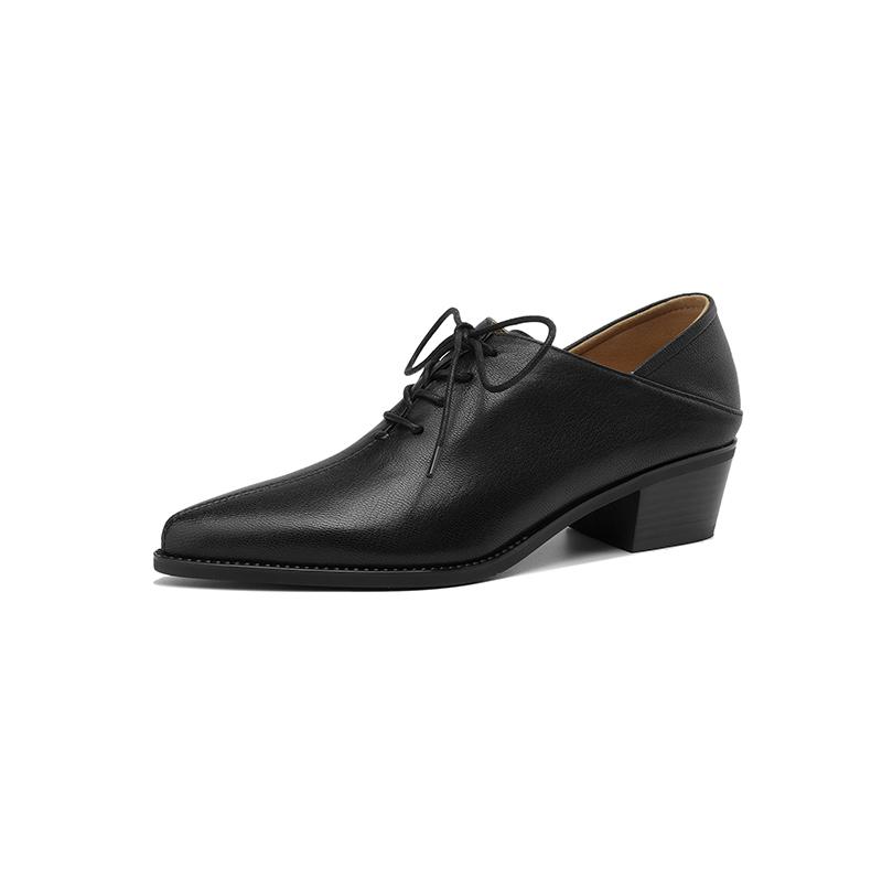 

Fashion 2025 New Classic Women Pumps Spring Autumn Office Ladies Casual High Heel Comfortable Genuine Leather Lace-Up Black Shoes Woman 34 чёрный
