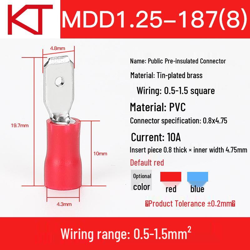 KT Keshitong Brass MDD1.25-110-187-250 Male Pre-insulated Crimp Terminal Tab