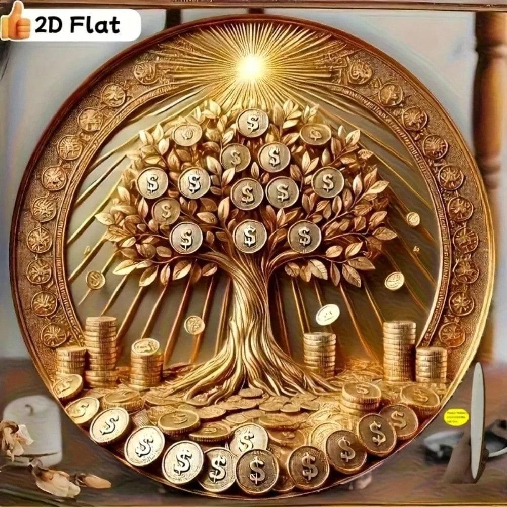 Металлическое настенное искусство Денежное дерево Современный декор для дома Офис Бар Подарок 20x20 разноцветный