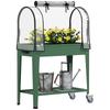 Raised Planter with Greenhouse Cover, Mobile Elevated Garden Bed with Wheels and Bottom Shelf for Vegetables, Green