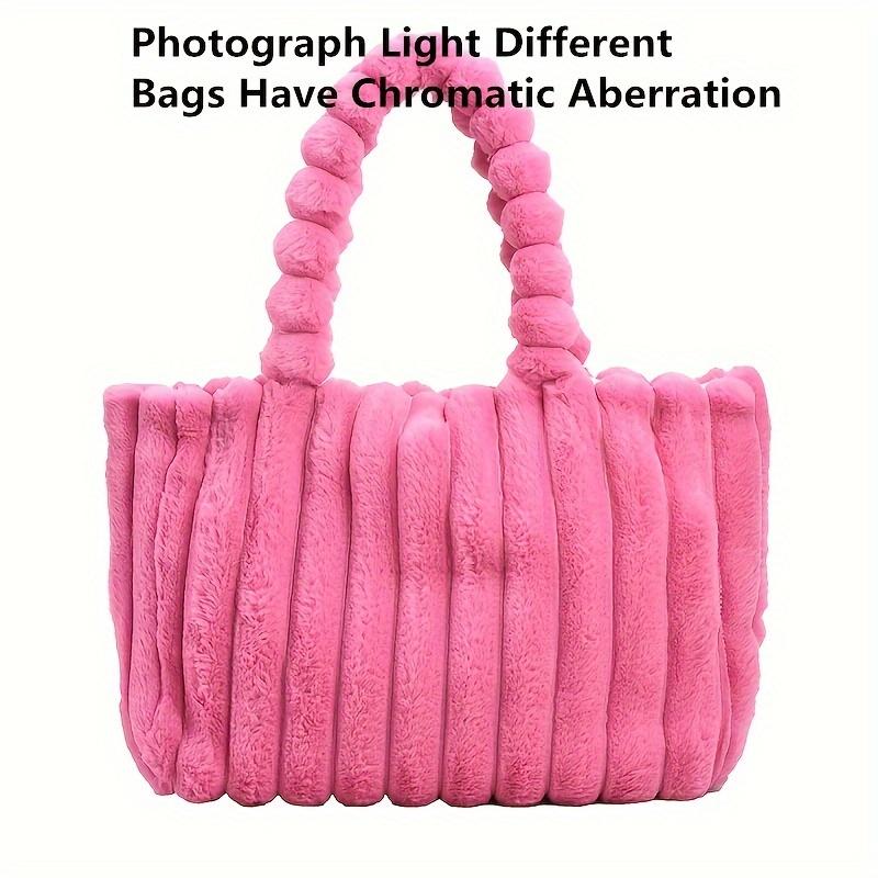Plüsch-Tragetasche mit großer Kapazität, gestreifte Kunstpelz-Umhängetasche, weiche, flauschige Handtasche für Damen