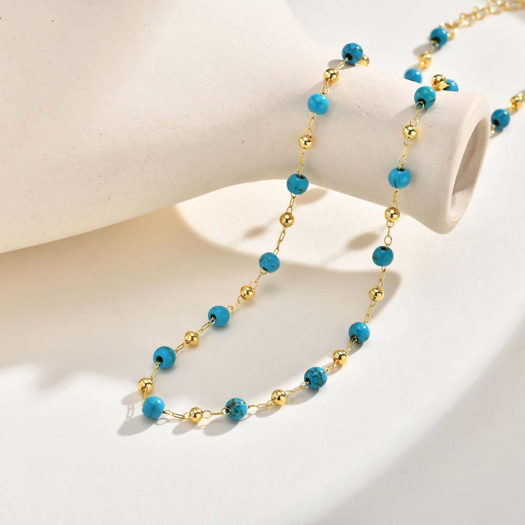 Bohemian Natural Stone Beaded Necklace for Women,Gold Plated Turquoise Rice Bead Choker Necklaces,Fashion Jewelry Gift