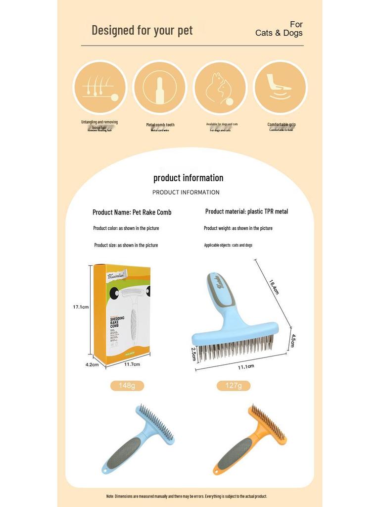 Double Row Nail Rake Comb for Dogs – Grooming Brush for Knot Removal and Pet Care