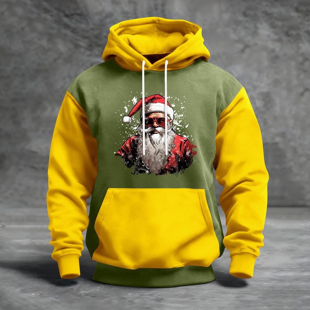 Men's Christmas Print Color Block Hooded Casual Sports Comfort Sweatshirt