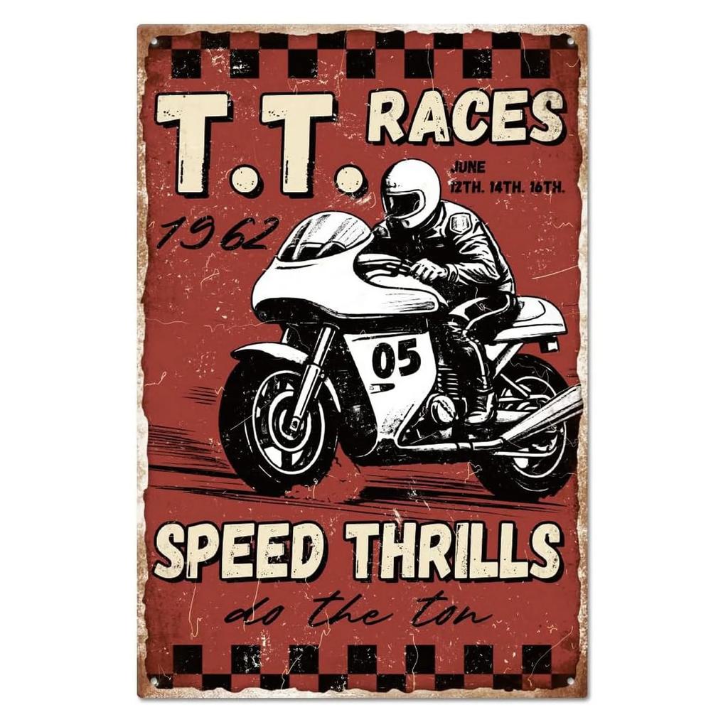 MotorcycleVintageCo Pinup Kovové cedule - Vintage umělecké plakáty - Železná malba Nástěnná dekorace - Pozvedne výzdobu v pánském doupěti a baru