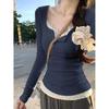 Women Spring Floral Patchwork Long Sleeve T-shirt Design Slimming Lace Clothing