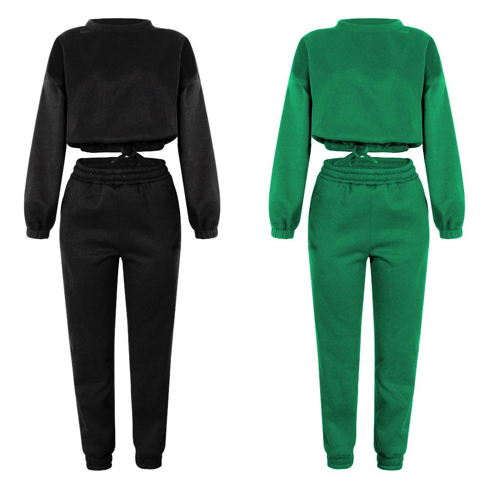 

Осень и зима, новый женский модный однотонный свободный повседневный спортивный костюм с длинными рукавами, костюм из двух предметов