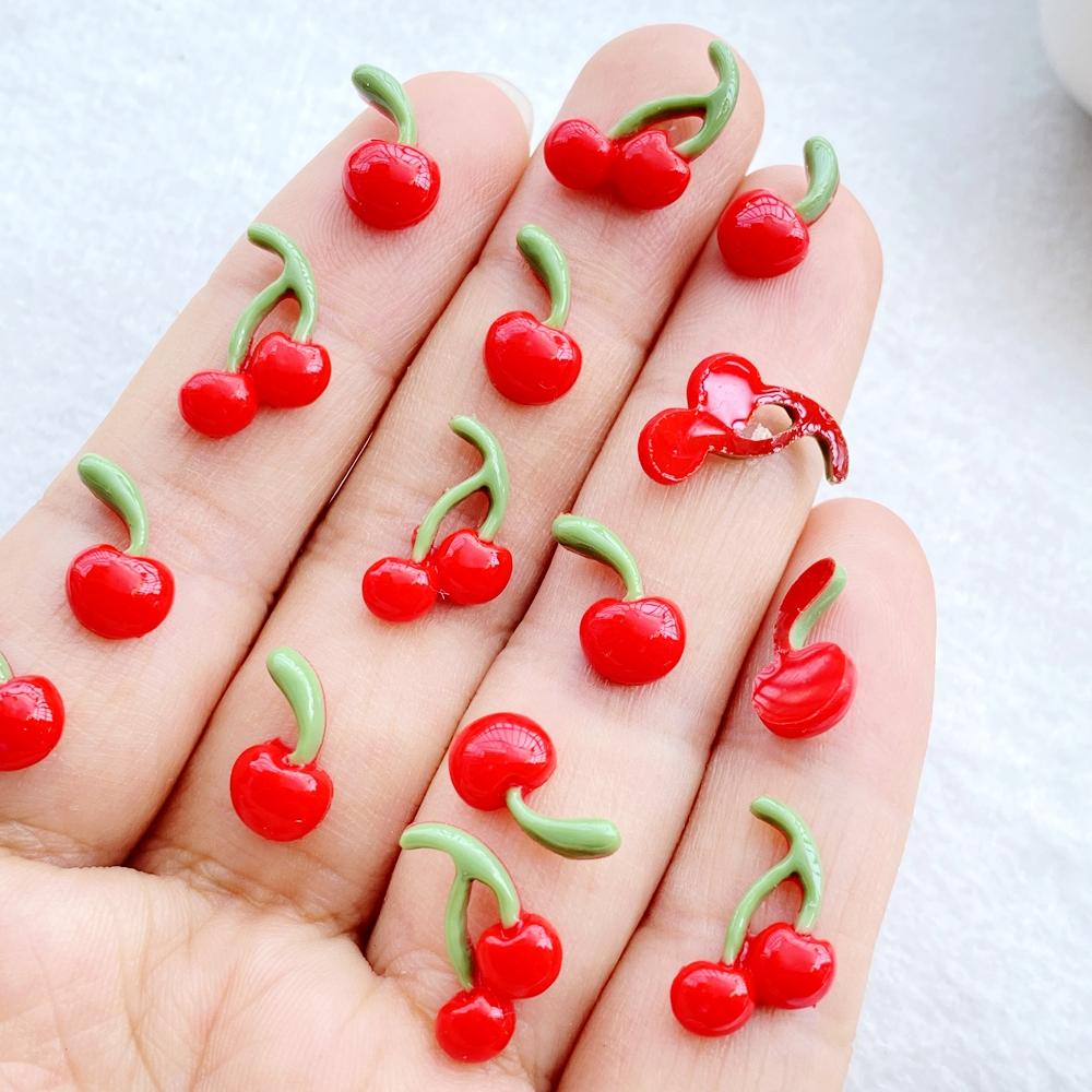50Pcs Cute Mini Red Cherry Nail Art Resin Designer Charms DIY Craft For Nail 3D Decorations Jewelry