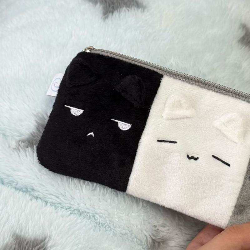 1Pcs Black White And Gray Kitten Pencil Case Plush Cute Cat Storage Bag Large Capacity Cartoon Stationery Case For Student