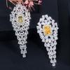CMM Brand Women Party Jewelry White Gold Color Luxury Square Yellow Long Drop Earring with Zircon