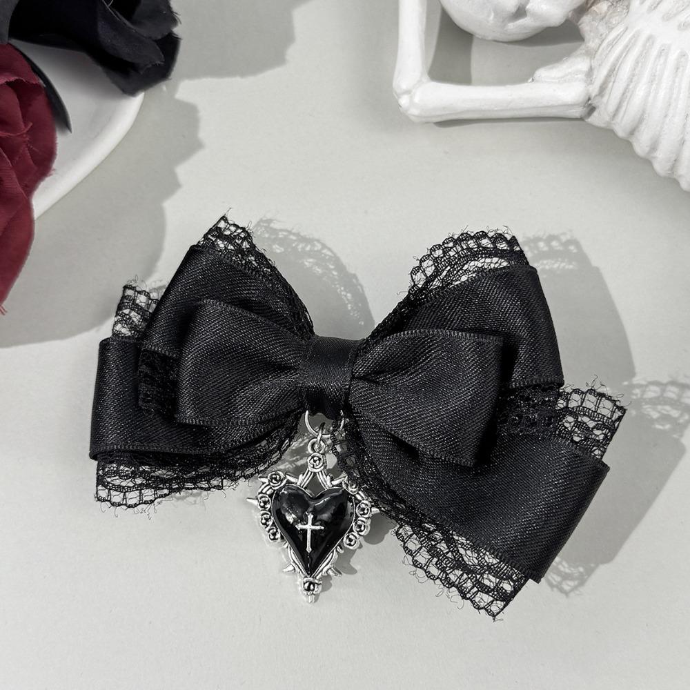 Gothic Lolita Style Hair Clip Black Ribbon Bow Fashionable Hair Clips for Women