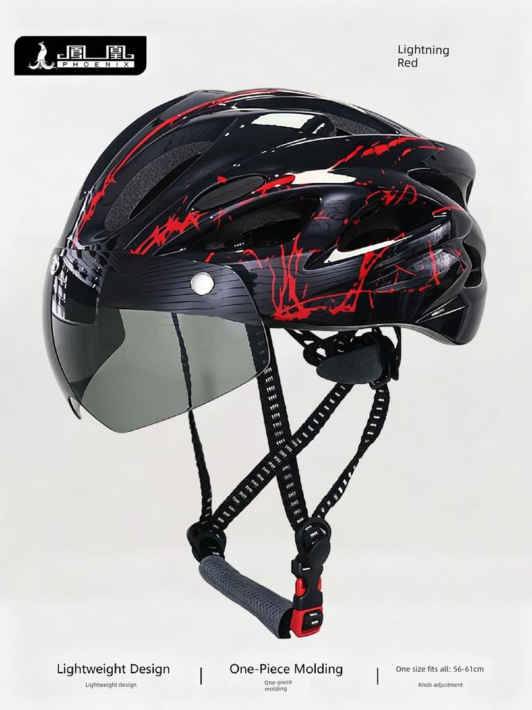 Phoenix Bicycle Riding Helmet with Goggles, One-Piece Riding Helmet, Men's and Women's Mountain Road Bike Safety Helmet
