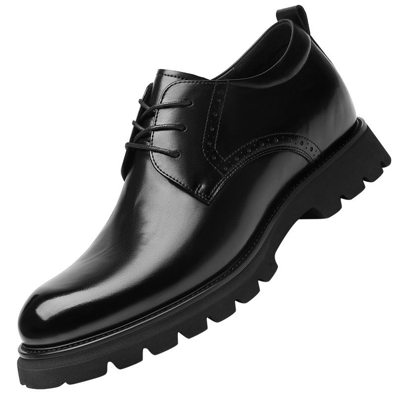 New men's business positive whole leather shoes men's British leather lace-up pointed inner height-increasing men's shoes youth leather shoes