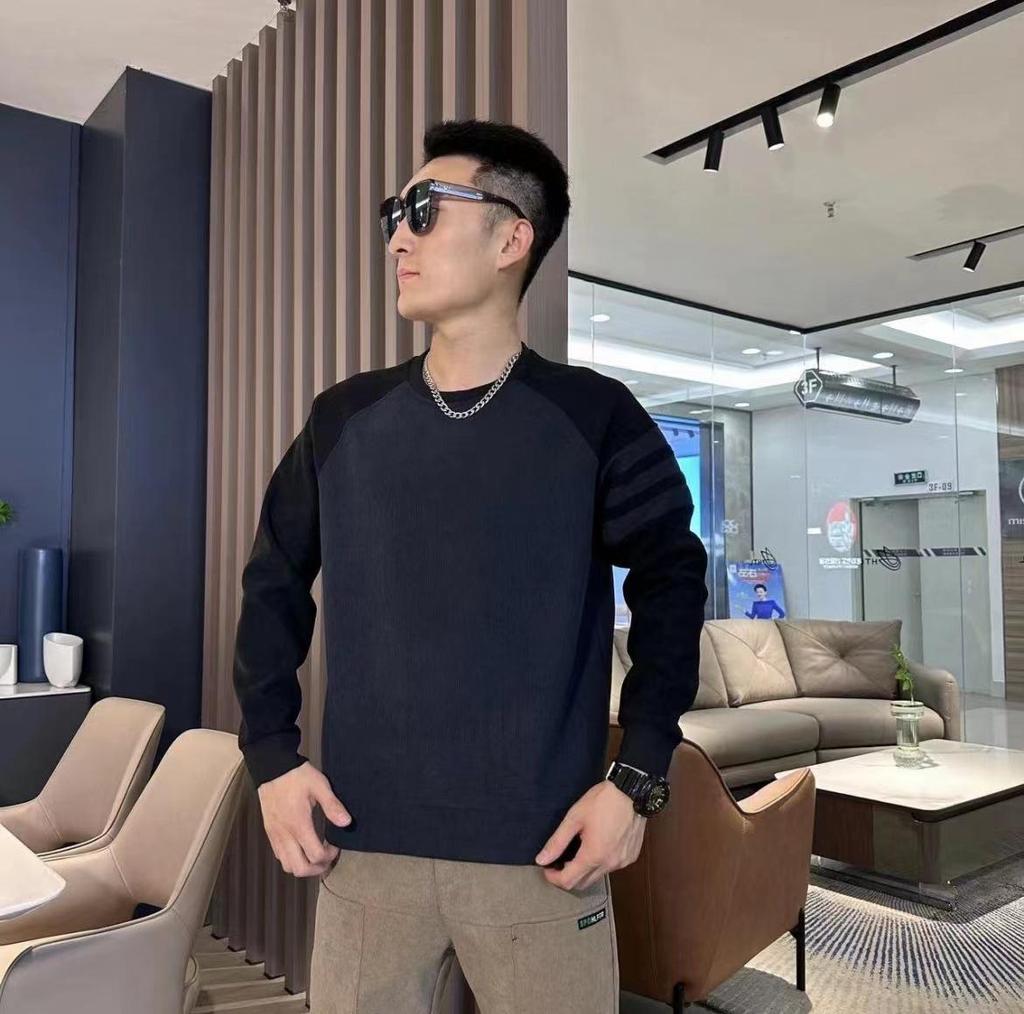 Contrast Color Round Neck Pullover Bottoming Shirt American Retro Splicing Shoulder Long Sleeve Sweater Men's Autumn Wear