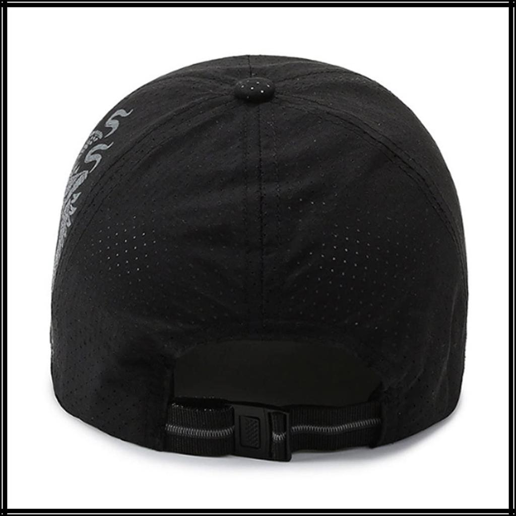 Mesh Cap Dragon Logo Hat Running Lightweight Quick Drying CA508 [White Fang] Men's Women's (Black)
