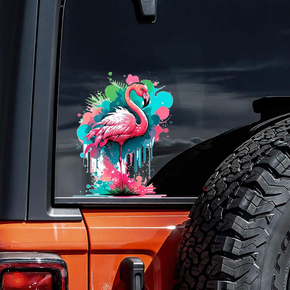QT2195#15cm Suluboya Pembe Flamingo Su Geçirmez Araba Dekoratif Çıkartma, Arabalar, Dizüstü Bilgisayarlar, Tamponlar, Cam Pencere Çıkartması İçin Uygundur