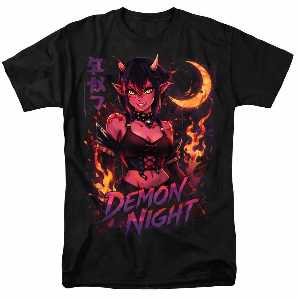 Demon Night T Shirt Dark Gothic Horror Graphic Black Unisex New ,Size S-4XL L