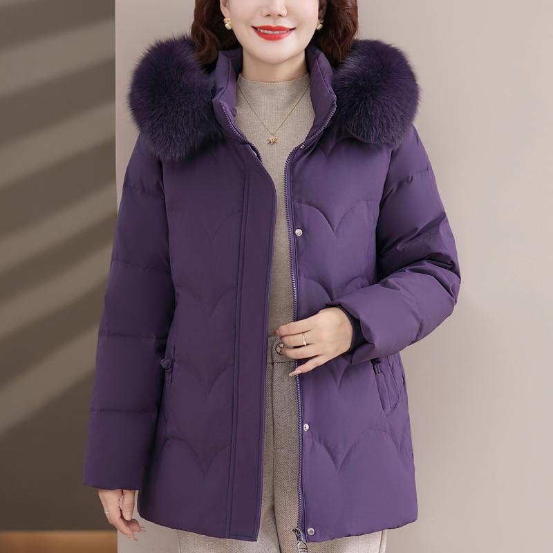 Real Fur Collar Middle Age Women's Winter Down Jackets Hooded Plus Size Thick Down Coats Woman Outerwears