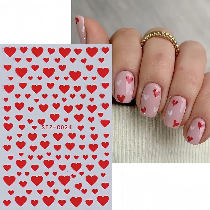 Valentinstag Nagelkunst Aufkleber 3D Klebe Rot Herz Nagel Abziehbilder Nagel Zubehör Nagelkunst Design Dekoration Zubehör