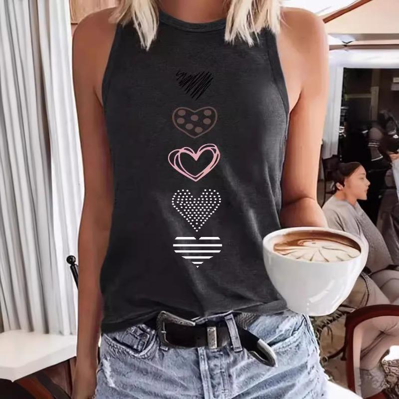 Heart-shaped Printed Sleeveless Top T-shirt with A Round Neck Pullover Vest
