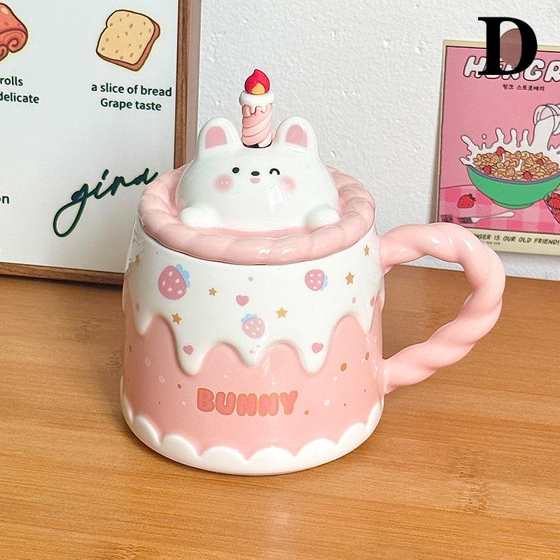Cartoon Ceramic Mug With Lid Cake Milk Mugs Coffee Cups Tea Water Cup Birthday Christmas Gifts For Friends Drinkware