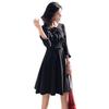 Autumn new temperament slim and thin ruffle edge bottom a word dress design Hepburn little black dress