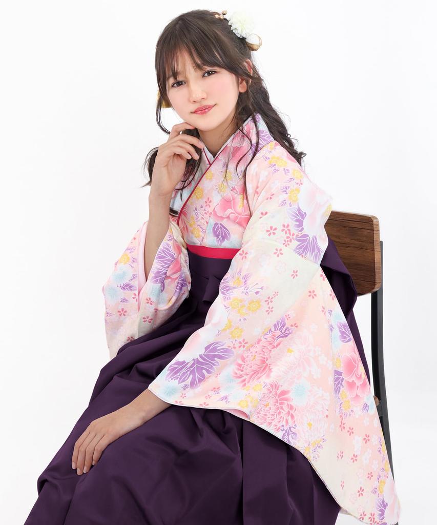 Graduation Ceremony Hakama Set Easy to Simple Set Hakama C Elementary School Girls Harugasumi no [KYOETSU] - Wear, 4-Piece (Kimono, Hakama, Juban,